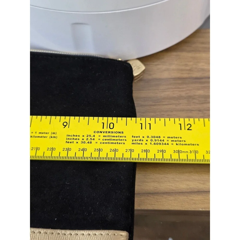 Lancome Paris Black Faux Suede and Gold Metallic Makeup Bag Clutch Zipper Pouch